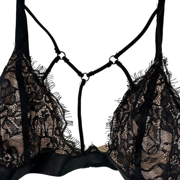 Express One Eleven Bralette Black Lace Strappy Caged Back Wireless Size S Sexy - Picture 3 of 7